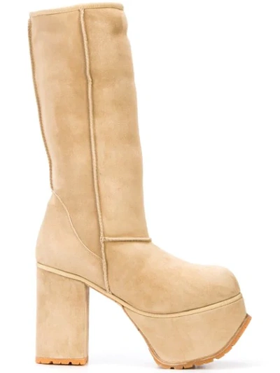 R13 Shearling Tall Platform Boots In Tan