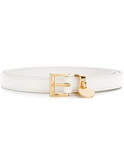 Prada Logo Charm Thin Belt In White