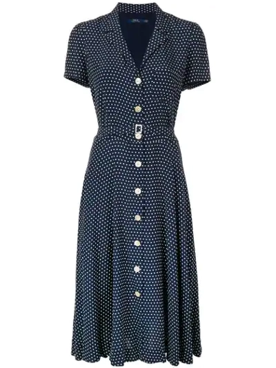 Polo Ralph Lauren Polka Dot Print Dress In Blue