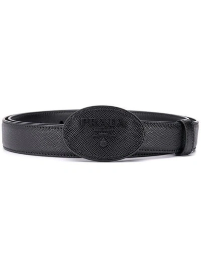 Prada Logo Plaque Belt In Black