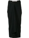 Rick Owens Draped Midi Skirt In Black