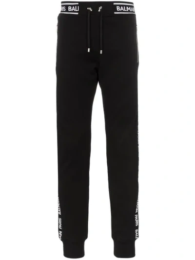 Balmain Side Logo Stripe Track Pants In Opa Black