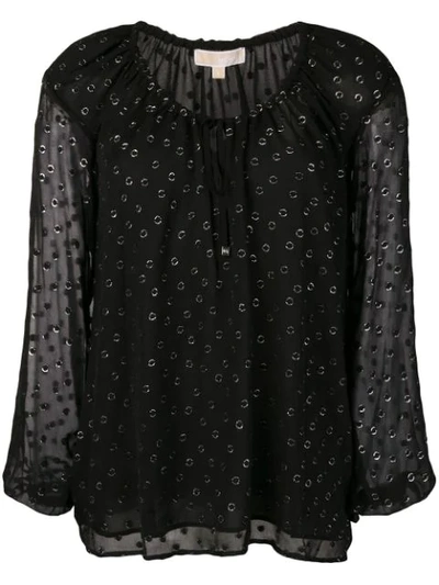 Michael Michael Kors Embroidered Flared Blouse In Black