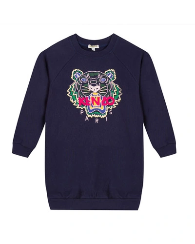 Kenzo Tiger Embroidered Sweatshirt Dress In Navy