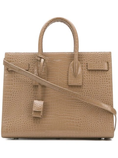 Saint Laurent Crocodile-effect Sac De Jour Tote Bag - Neutrals