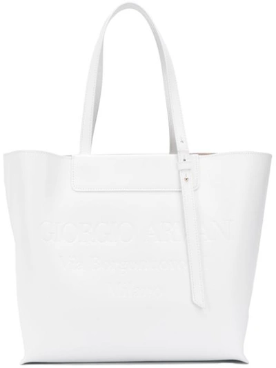 Giorgio Armani Embossed Logo Tote In White