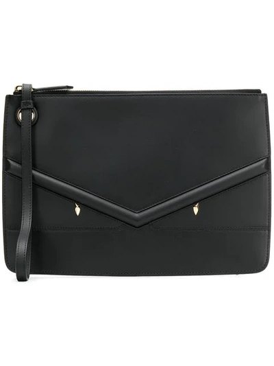 Fendi Zipped Appliqué Clutch Bag In Black
