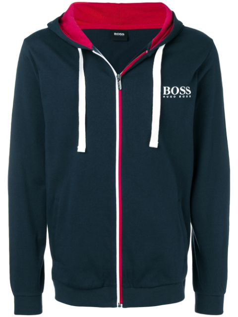 Hugo Boss Logo Zipped Hoodie In Blue | ModeSens