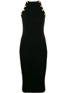 Balmain Crest-embossed Button Wool-blend Halterneck Dress In Black