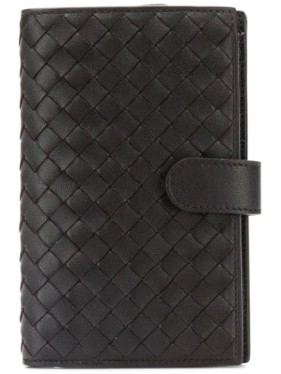 Bottega Veneta Woven Foldover Wallet In Brown