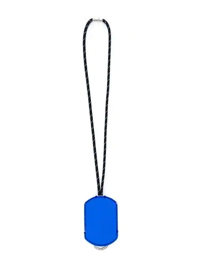 Maison Margiela Logo Leather Tag Keyring In Blue