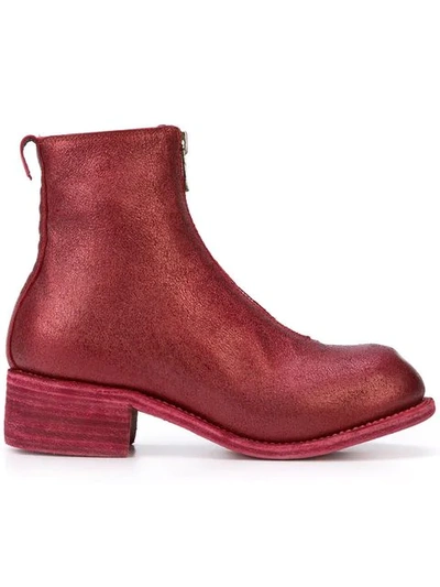 Guidi Front Zip Boots In Red ,metallic