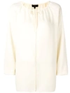 Theory Gathered Neck Blouse In Neutrals