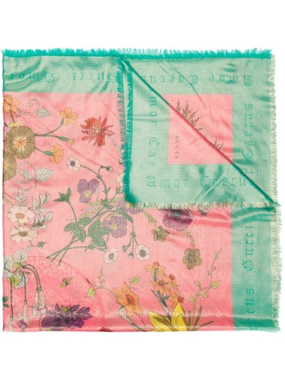 Gucci Flora Gothic Print Shawl Scarf In Pink