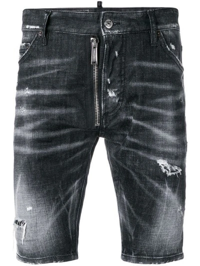 Dsquared2 Distressed Denim Shorts In Black