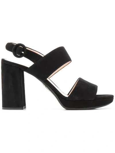 Prada Suede Slingback Block-heel Platform Sandals In Nero