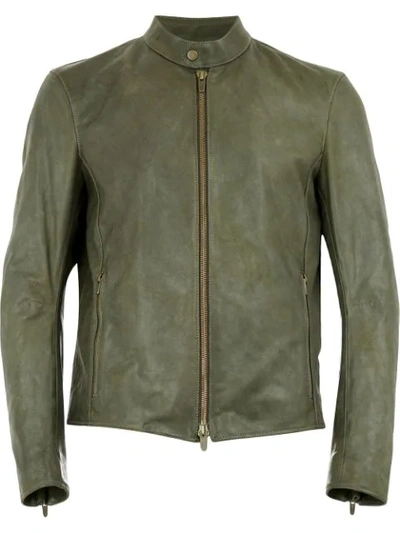 Ajmone Leather Biker Jacket In Green