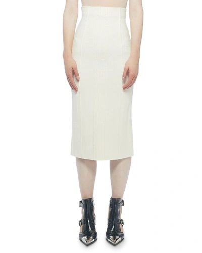 Alexander Mcqueen Ribbed Back-slit Pencil Skirt In Ivory