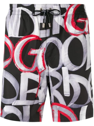 Dolce & Gabbana Printed Mid Swimming Trunks With Pouch Bag In Black