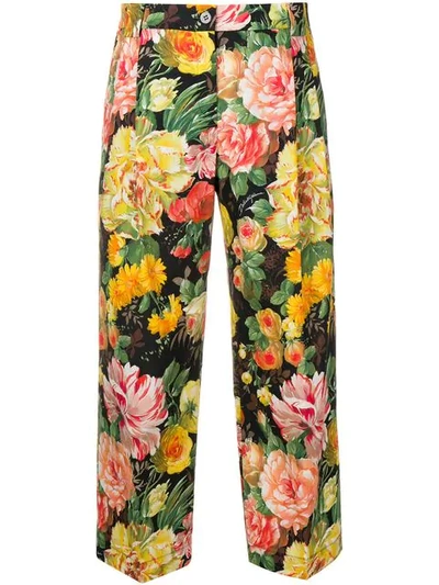 Dolce & Gabbana Floral Cropped Trousers In Black