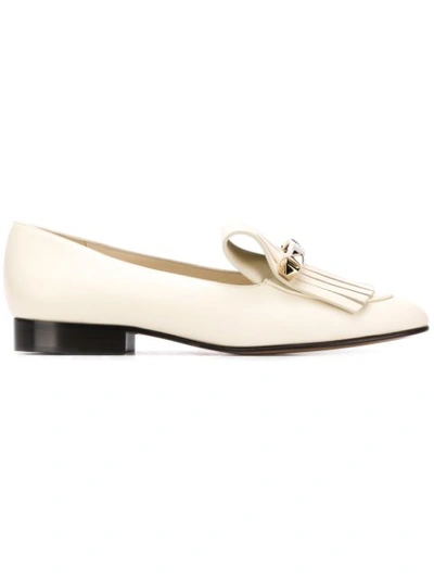 Valentino Garavani Uptown Fringed Leather Loafers In Light Ivory
