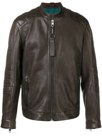 Hugo Boss Zipped Biker Jacket In Brown