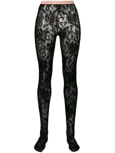 Gucci Floral Lace Tights In Black