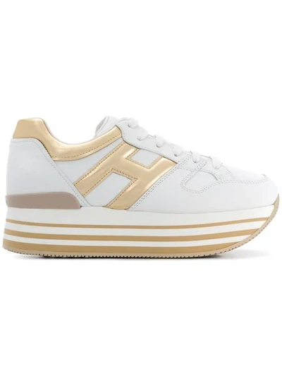 Hogan Striped Platform Sole Sneakers  In 4085 Bianco Oro Pal