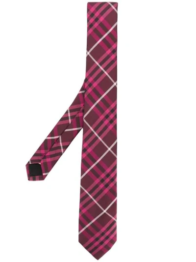 Burberry Slim Cut Check Tie In Purple