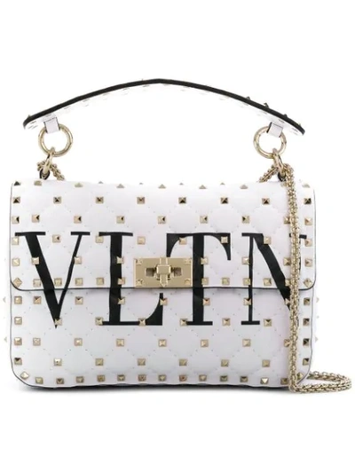 Valentino Garavani Garavani Medium Rockstud Spike Vltn Leather Shoulder Bag In White