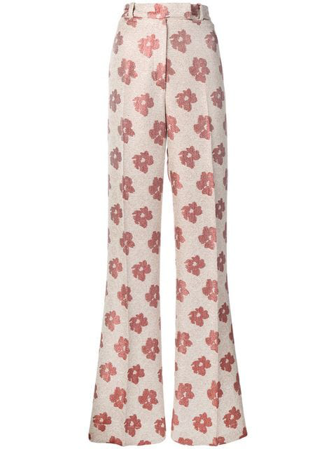 Golden Goose Carrie Floral-Jacquard Wide-Leg Pants In Neutrals | ModeSens