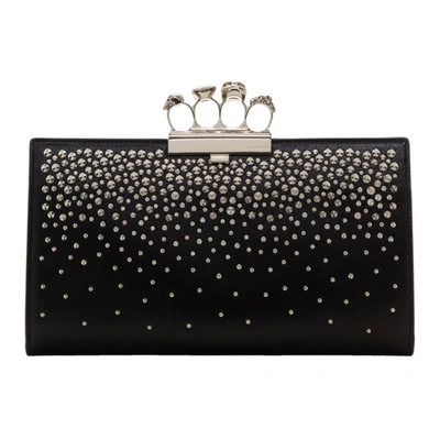 Alexander Mcqueen Four Ring Studded Knuckle Clasp Leather Clutch In Black