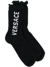 Versace Short Socks W/ Vertical Logo In Black