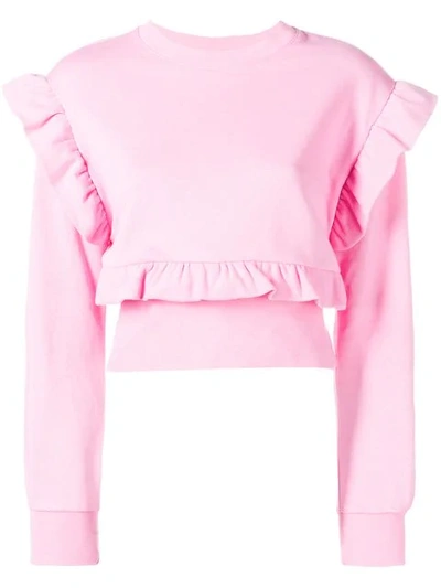 Msgm Cropped Ruffled Sweater In Pink