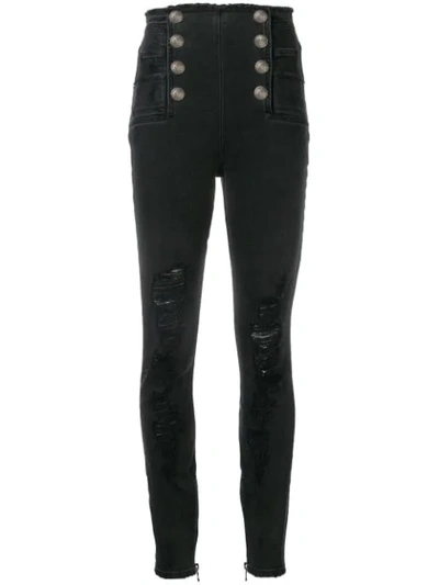 Balmain Destroyed Skinny Jeans In Black