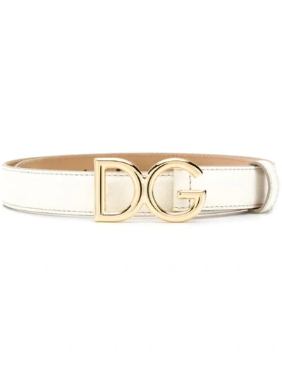 Dolce & Gabbana Logo Buckle Belt In White