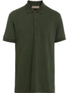 Burberry Check Placket Cotton Polo Shirt In Dark Antique Green