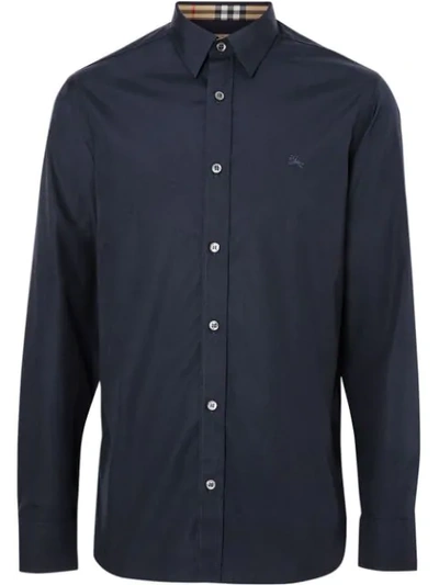 Burberry William Logo-embroidered Stretch-cotton Shirt In Blue