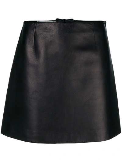 Miu Miu Bow-embellished Leather Mini Skirt In Black