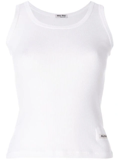 Miu Miu Logo Plaque Ribbed Vest Top In White