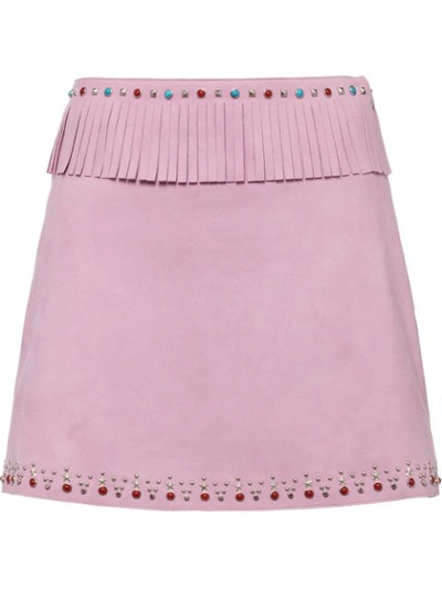 Miu Miu Studded Suede Skirt - Pink