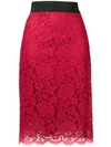 Dolce & Gabbana Lace Pencil Skirt In Red