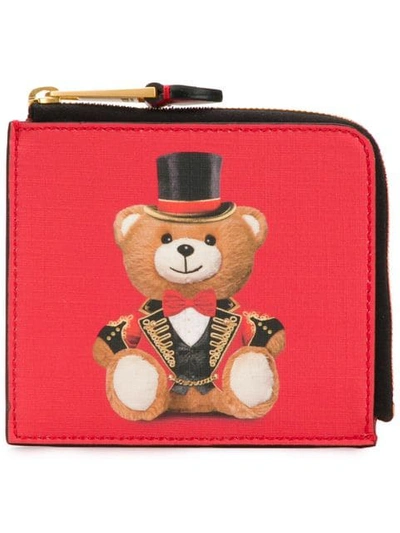 Moschino Teddy Print Wallet In Red