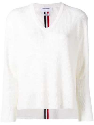 Thom Browne Waffle Knit V In White