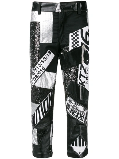 Ktz Multi Fabric Patchwork Trousers In Black