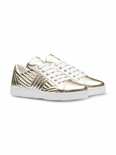 Prada Quilted Metallic Leather Sneakers In Gold