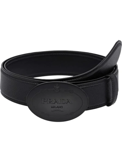 Prada Saffiano Leather Belt In Black