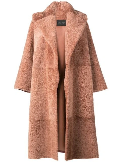 Cara Mila Gigi Oversized Shearling Coat In Terracota