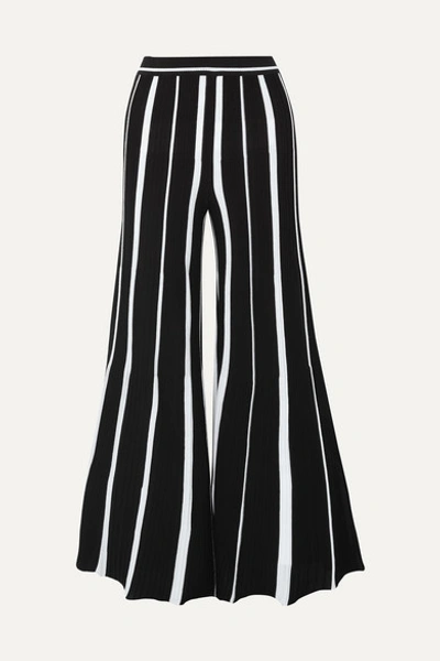 Missoni Striped Ribbed Cotton Wide-leg Pants In Black