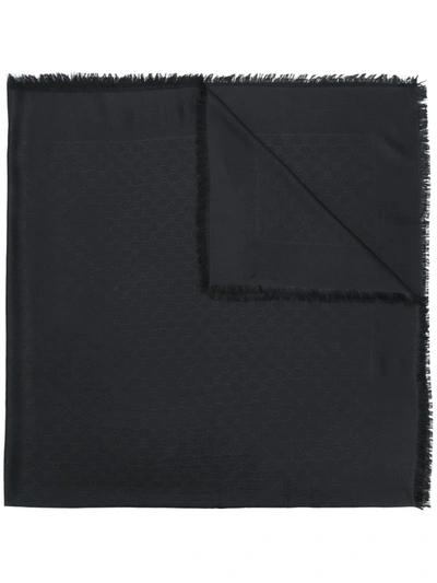 Gucci Black Tonal Gg Supreme Silk Wool Scarf
